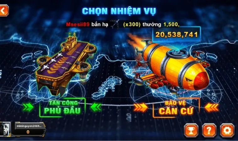 Chọn nhiệm vụ trong game Bắn Cá Đại Chiến B52 Tại Fafa191
