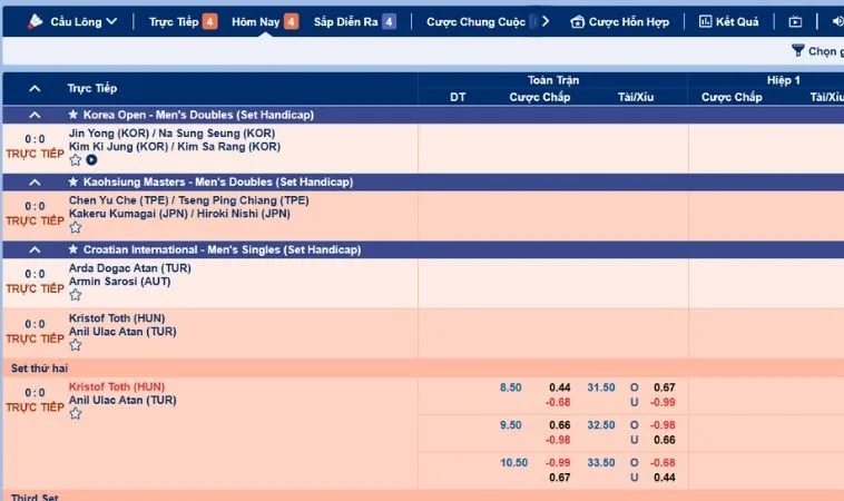 Bảng kèo cá cược cầu lông tại Fafa191
