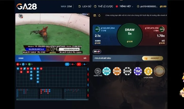 Giao diện cá cược Đá Gà GA28 Tại Fafa191