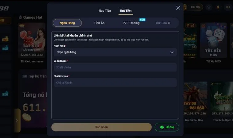 Giao diện nạp tiền Fafa191
