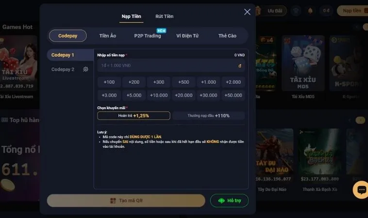 Giao diện rút tiền Fafa191